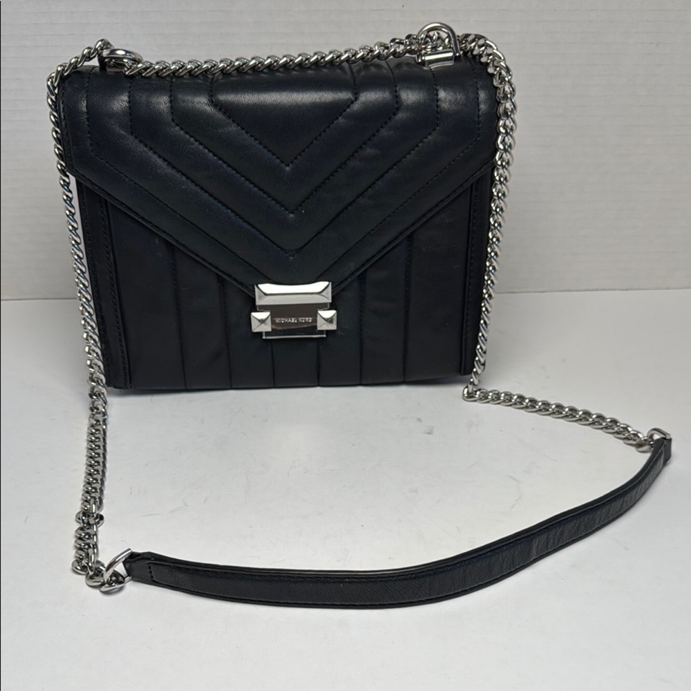 Michael Kors Black Crossbody Bag with Silver Chain